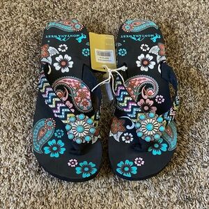 Montana West Paisley Floral Sandals - Black and Turquoise